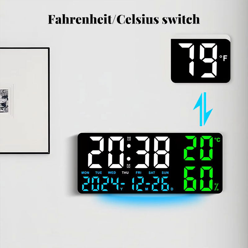 LED Digital Wall Clock with Temperature, Humidity & Remote Control