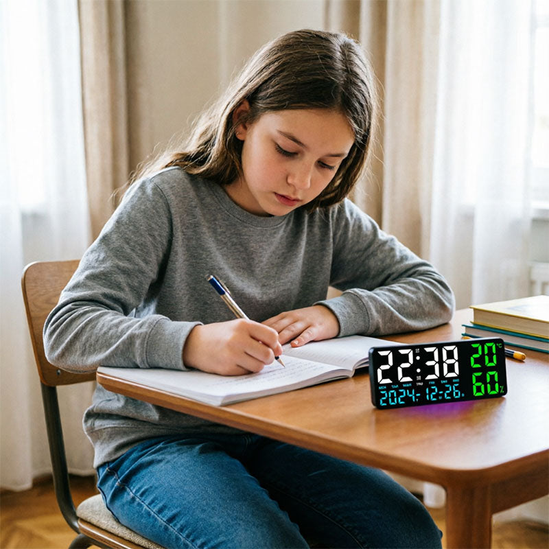 LED Digital Wall Clock with Temperature, Humidity & Remote Control