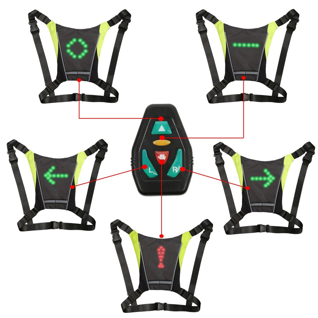 Cycling LED Signal Vest Bike Safety Wireless Turn Signal Light Riding Running Lighting Vest Safety Reflective Warning Vests