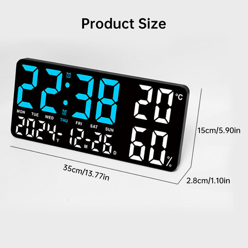 LED Digital Wall Clock with Temperature, Humidity & Remote Control