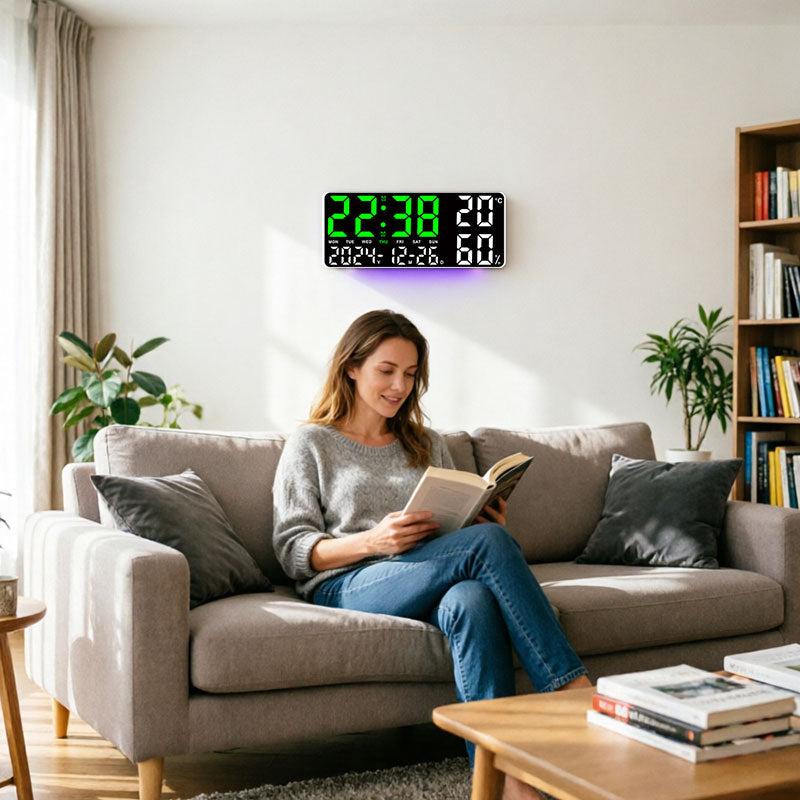 LED Digital Wall Clock with Temperature, Humidity & Remote Control