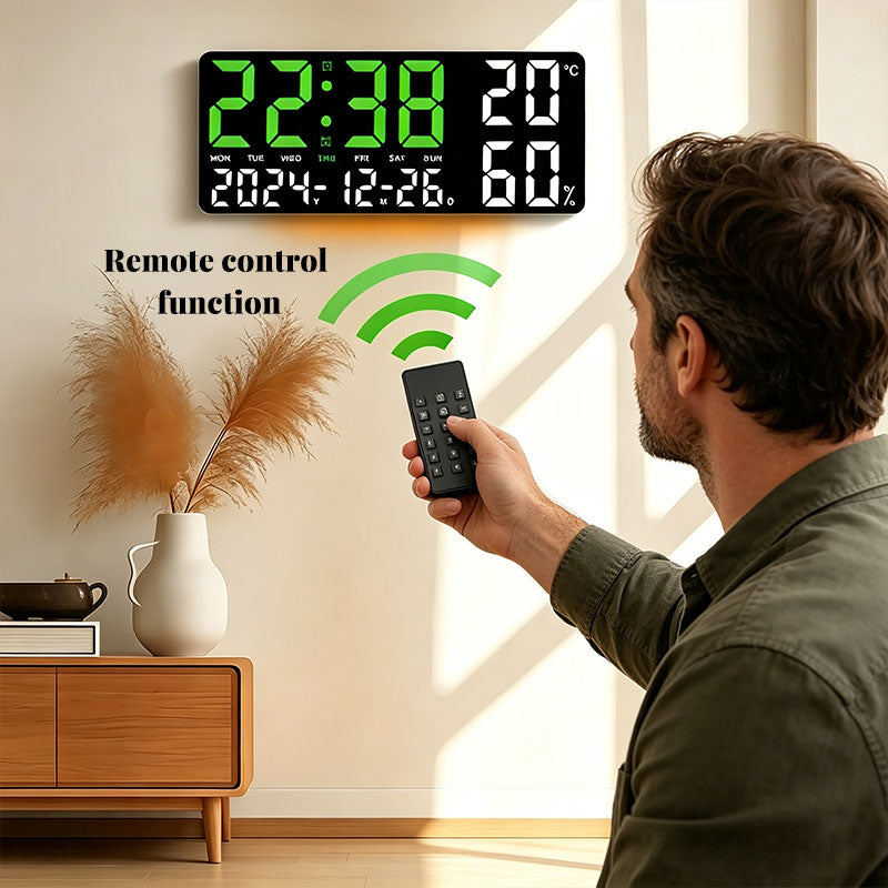 LED Digital Wall Clock with Temperature, Humidity & Remote Control