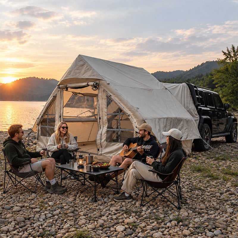 Inflatable Car Tent with Skylight – Blow Up Car Rear Tent with Pump, 6.3㎡ Air Glamping SUV Tailgate Tent