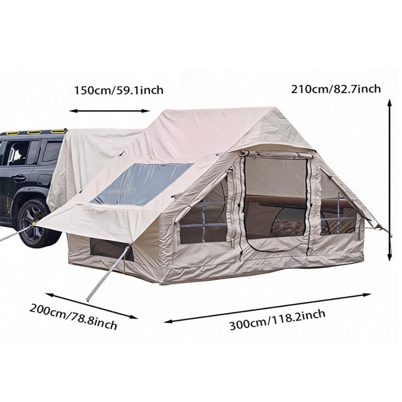 Inflatable Car Tent with Skylight – Blow Up Car Rear Tent with Pump, 6.3㎡ Air Glamping SUV Tailgate Tent