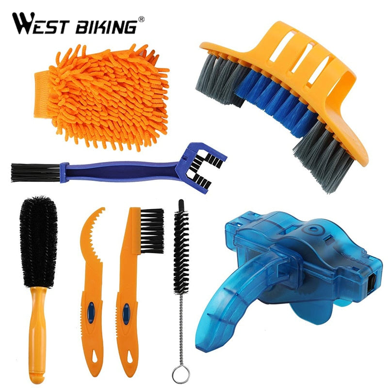 8 PCS Bike Chain Cleaner Clean Machine Brushes Cycling Cleaning Kit Bicycle Brush Maintenance Tool for Mountain, Road, City, BMX
