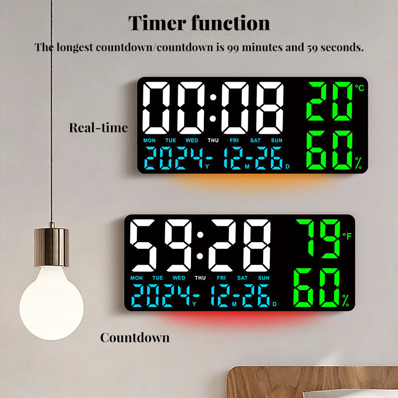 LED Digital Wall Clock with Temperature, Humidity & Remote Control