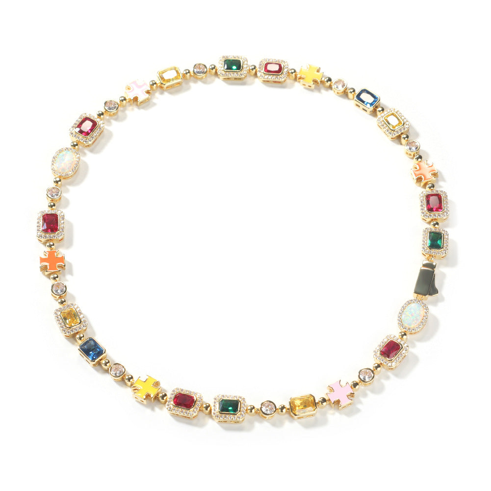 Hip-Hop Multicolored Stone Necklace & Bracelet Options
