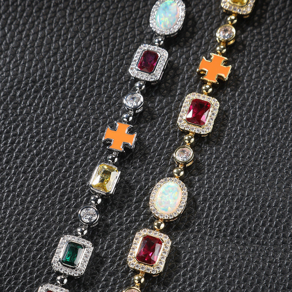 Hip-Hop Multicolored Stone Necklace & Bracelet Options