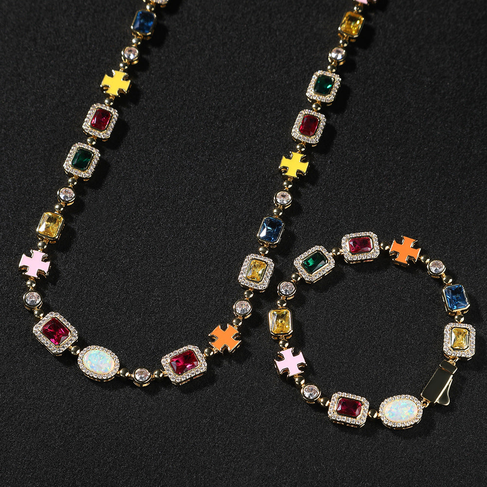Hip-Hop Multicolored Stone Necklace & Bracelet Options