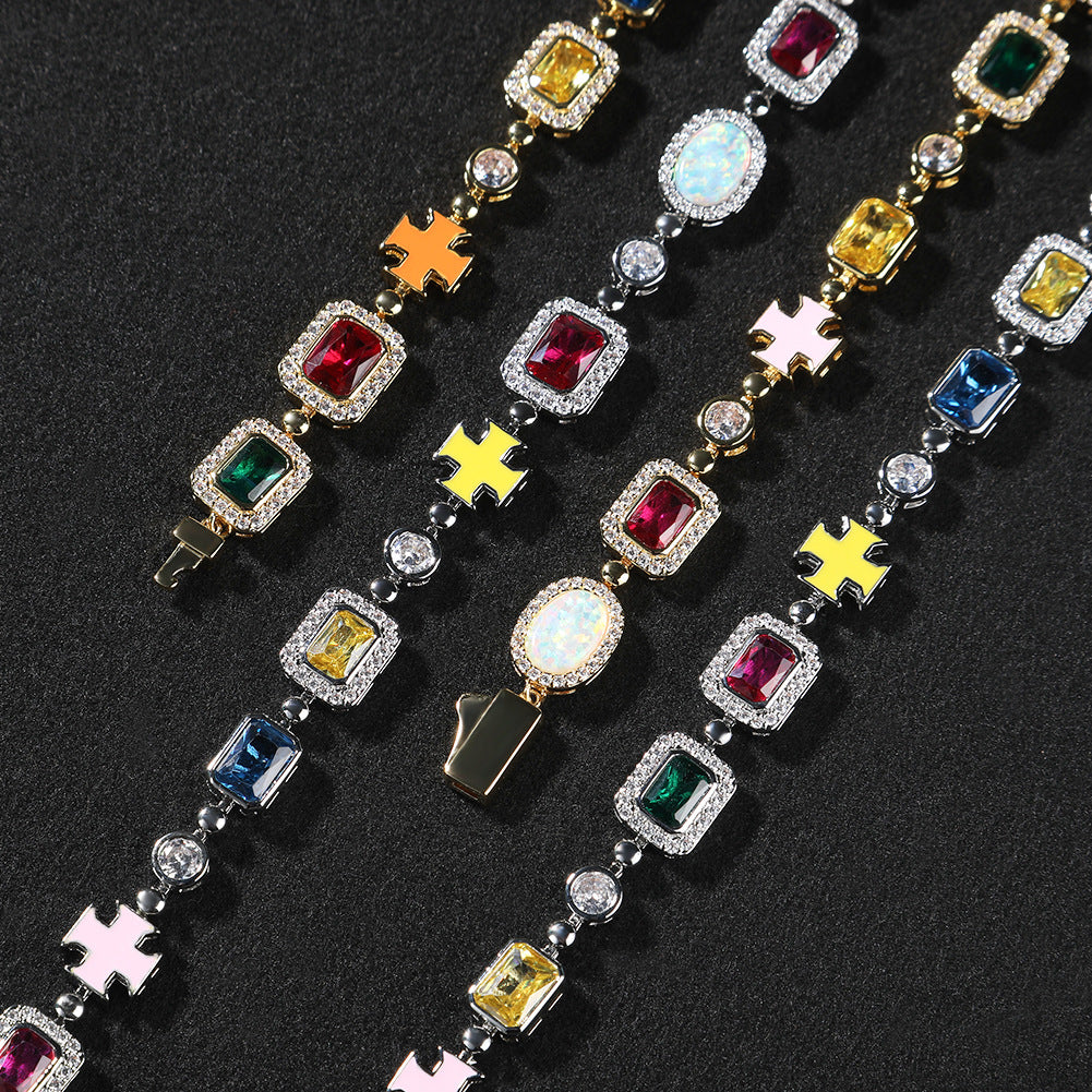 Hip-Hop Multicolored Stone Necklace & Bracelet Options