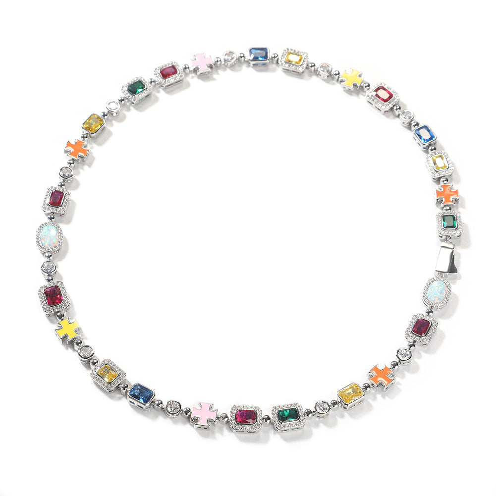 Hip-Hop Multicolored Stone Necklace & Bracelet Options