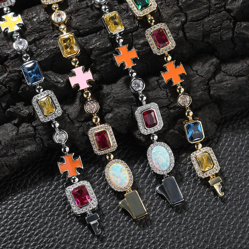 Hip-Hop Multicolored Stone Necklace & Bracelet Options