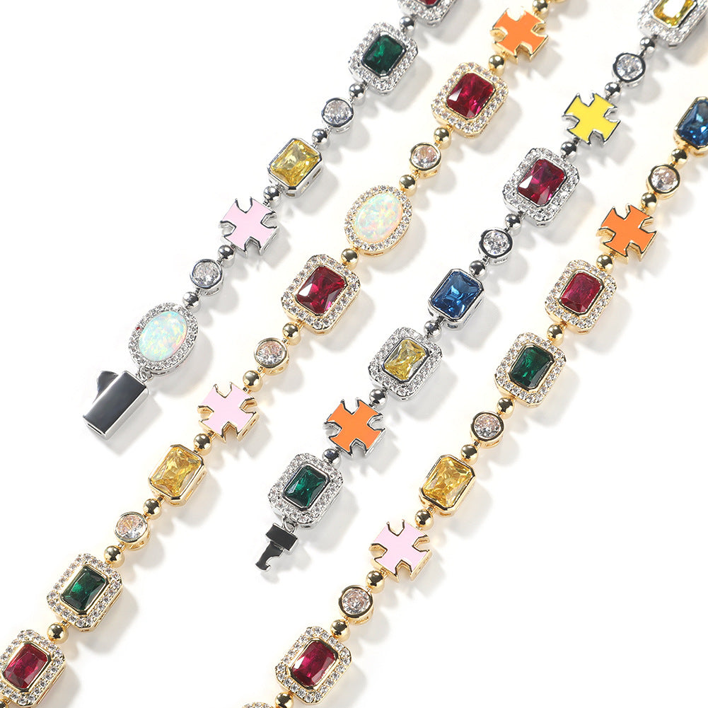 Hip-Hop Multicolored Stone Necklace & Bracelet Options