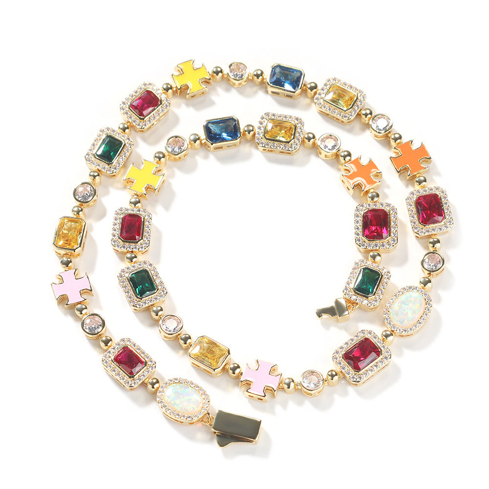 Hip-Hop Multicolored Stone Necklace & Bracelet Options