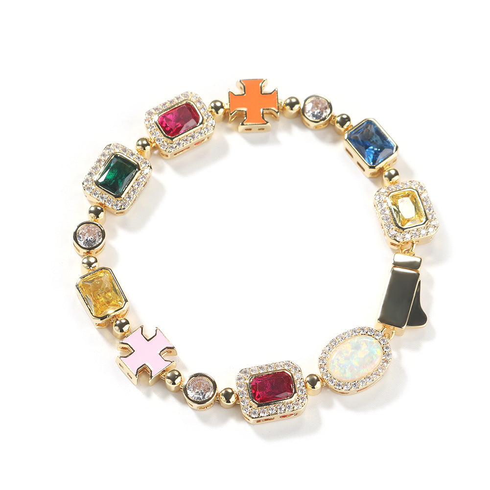 Hip-Hop Multicolored Stone Necklace & Bracelet Options